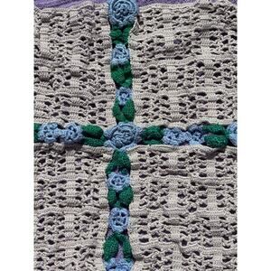 Handmade Crotchet Granny Square Vintage Cottage Core Blue Flowers 11x13